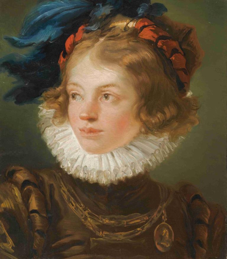 A Young Boy In The Costume Of A Page,Giovanni Battista Tiepolo,Oil Painting,Oil Painting, 1girl, solo