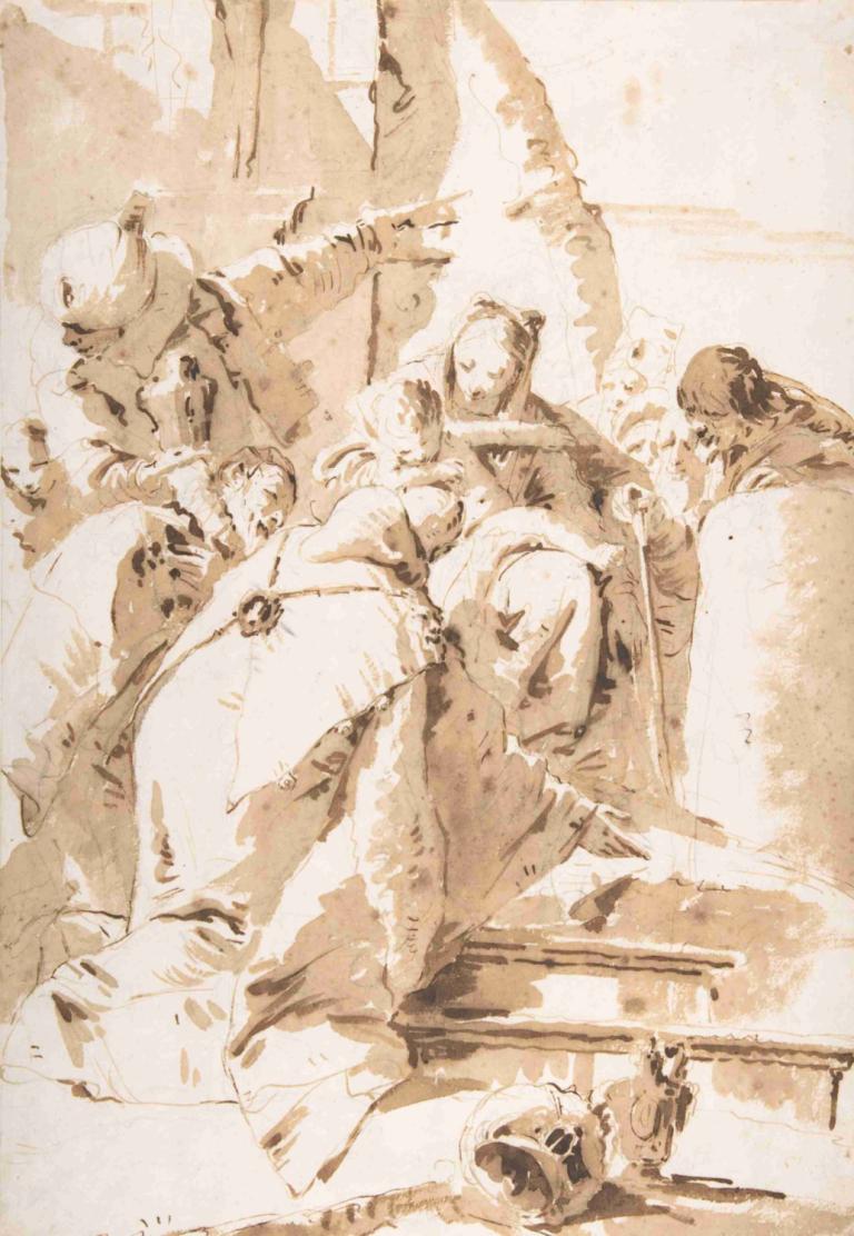 Adoration of the Magi,Giovanni Battista Tiepolo,Sketch,Sketch, monochrome, sepia, multiple boys