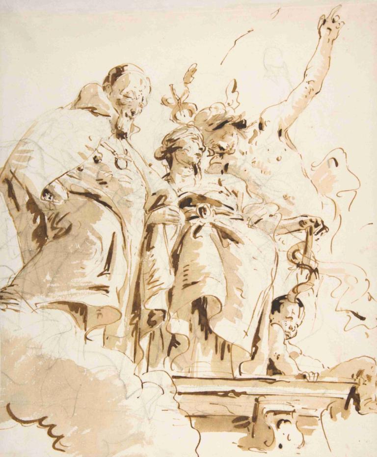 Aged Dignitary Attended by Mercury and Prudence,Giovanni Battista Tiepolo,Sketch,Sketch, monochrome, beard