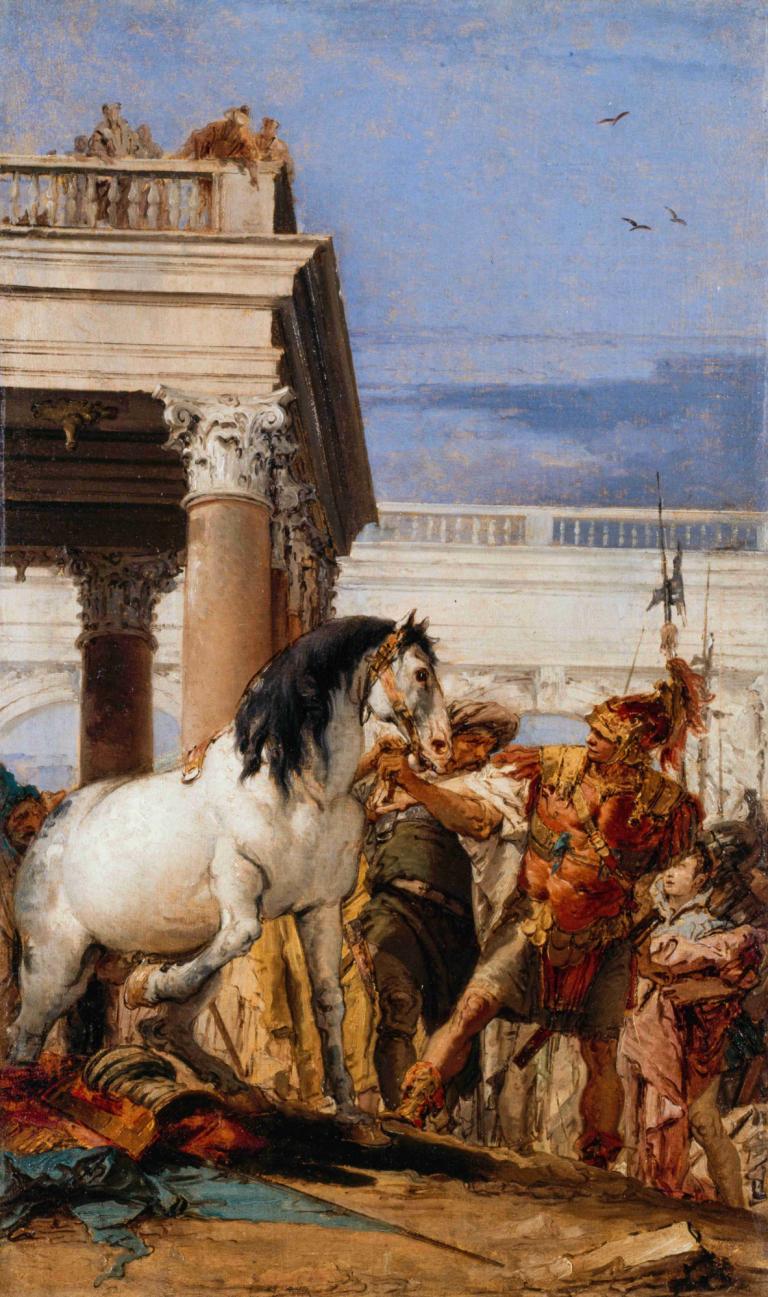 Alexander and Bucephalus,알렉산더와 부세팔루스,Giovanni Battista Tiepolo,지오바니 바티스타 티에폴로,오일 페인팅,오일 페인팅, 말, 여러 소년, 승마, 무기