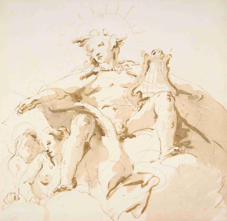 Apollo Seated on Clouds, Two Figures at Left,구름 위에 앉은 아폴로, 왼쪽에 두 인물,Giovanni Battista Tiepolo,지오바니 바티스타 티에폴로