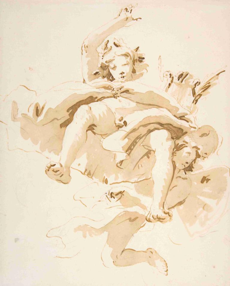 Apollo Supported by a Winged Genius,Apollo podporované okřídleným géniem,Giovanni Battista Tiepolo,Náčrt