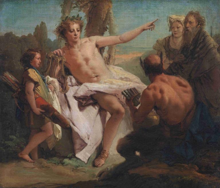 Apollo and Marsyas,Apolon in Marsyas,Giovanni Battista Tiepolo,Oljna slika,Oljna slika, likovna parodija