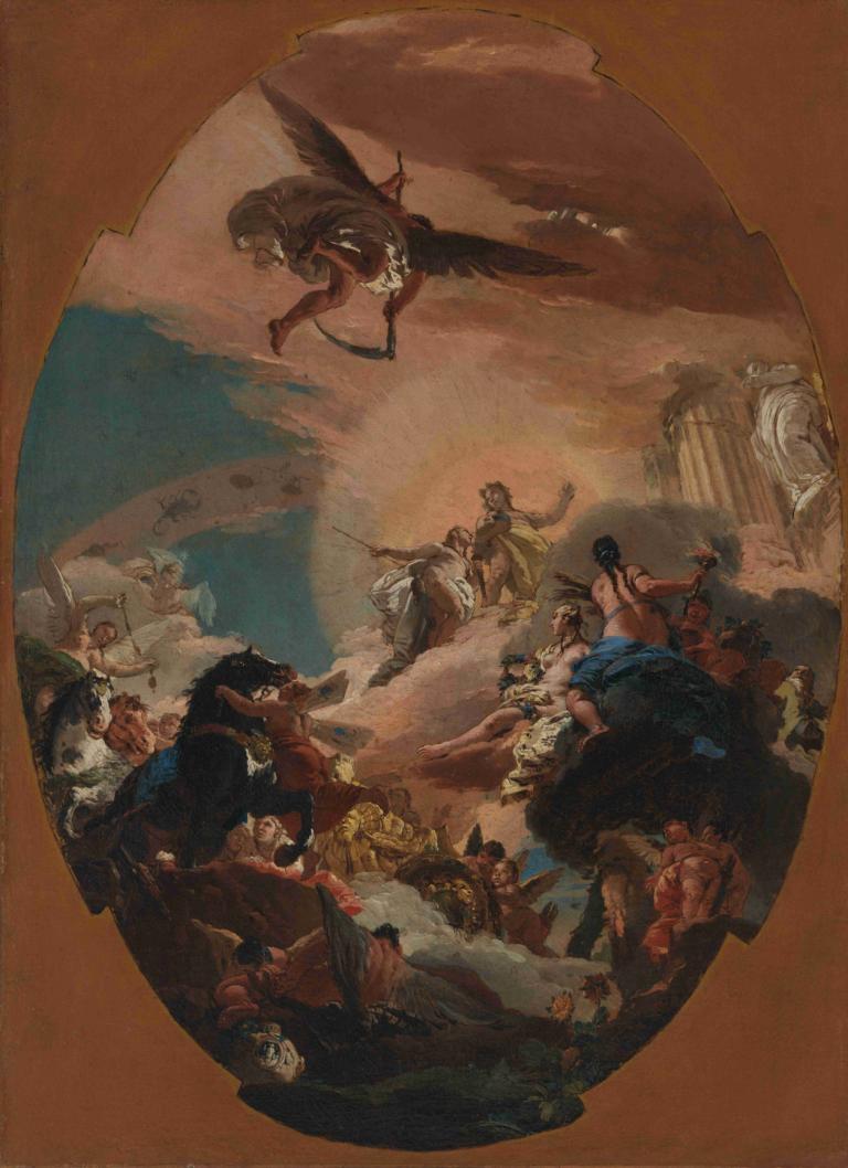 Apollo and Phaëthon,아폴로와 파에톤,Giovanni Battista Tiepolo,지오바니 바티스타 티에폴로,오일 페인팅,오일 페인팅, 미술 패러디, 여러 소년, 여러 여자, 승마