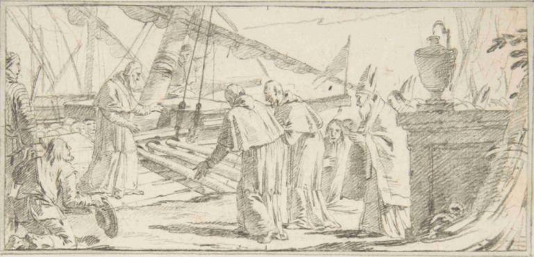 Bishops and Monks Being Received at a Ship by a Venerable Dignitary,主教和僧侣在船上受到尊贵的接待,Giovanni Battista Tiepolo