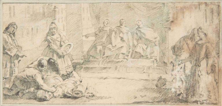 Booty Presented to Three Dignitaries,向三位贵宾赠送战利品,Giovanni Battista Tiepolo,乔瓦尼-巴蒂斯塔-蒂埃波罗,铜版画,铜版画, 多个男孩, 单色, 岬