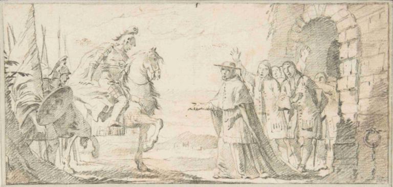 Cardinal Receiving a General at a City Gate,성문에서 장군을 맞이하는 추기경,Giovanni Battista Tiepolo,지오바니 바티스타 티에폴로,동판 에칭