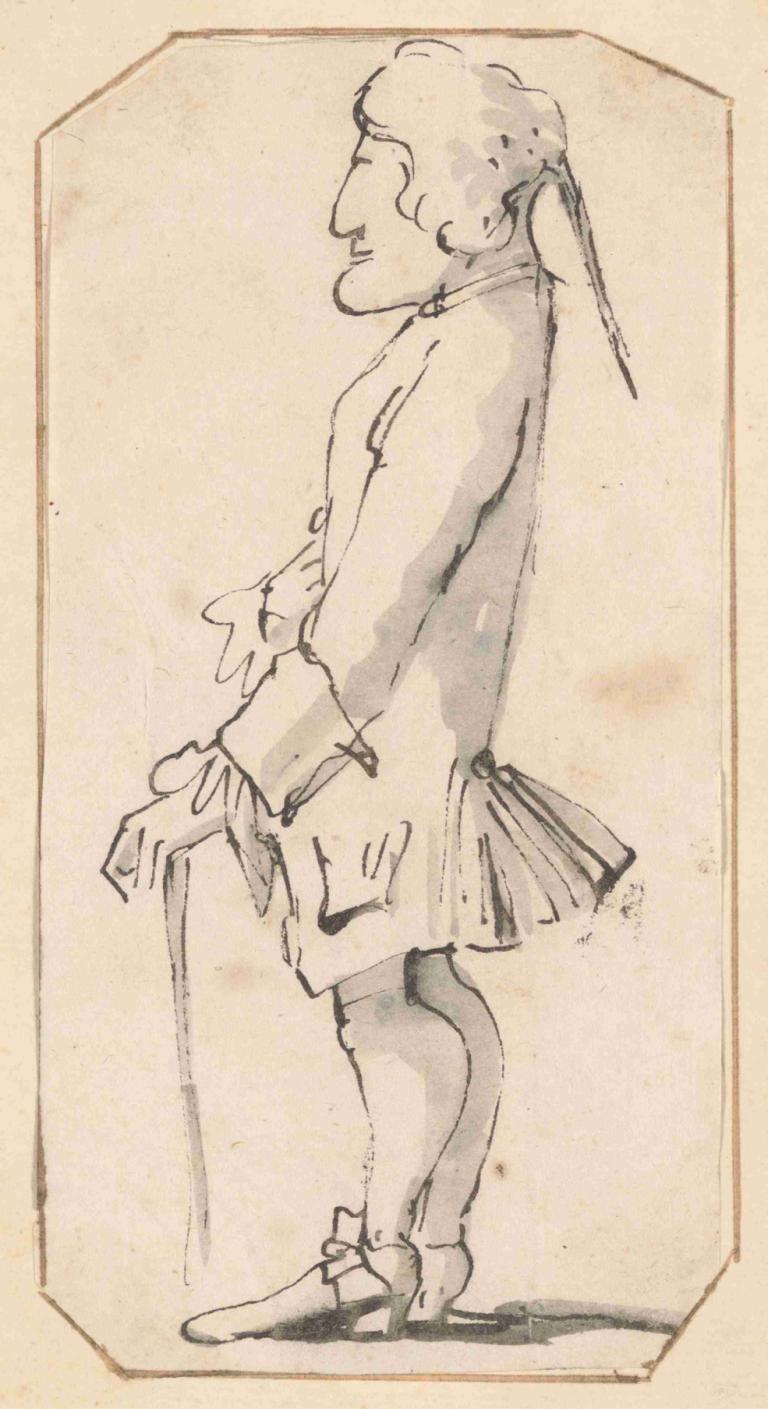 Caricature of a Man Carrying a Stick, Standing in Profile to the Left,막대기를 들고 왼쪽으로 비스듬히 서 있는 남성의 캐리커처