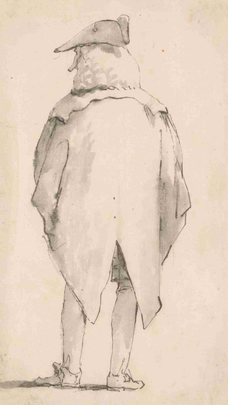 Caricature of a Man Wearing a Wig and a Tricorne, Seen from Behind,가발과 삼지창을 쓴 남자의 캐리커처, 뒤에서 본 모습