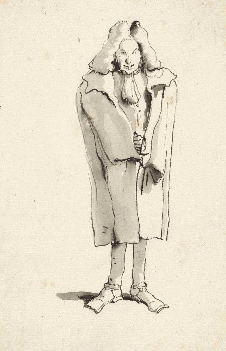 Caricature of a Man Wearing an Overcoat,Karikatura moškega v plašču,Giovanni Battista Tiepolo,Skica,Skica