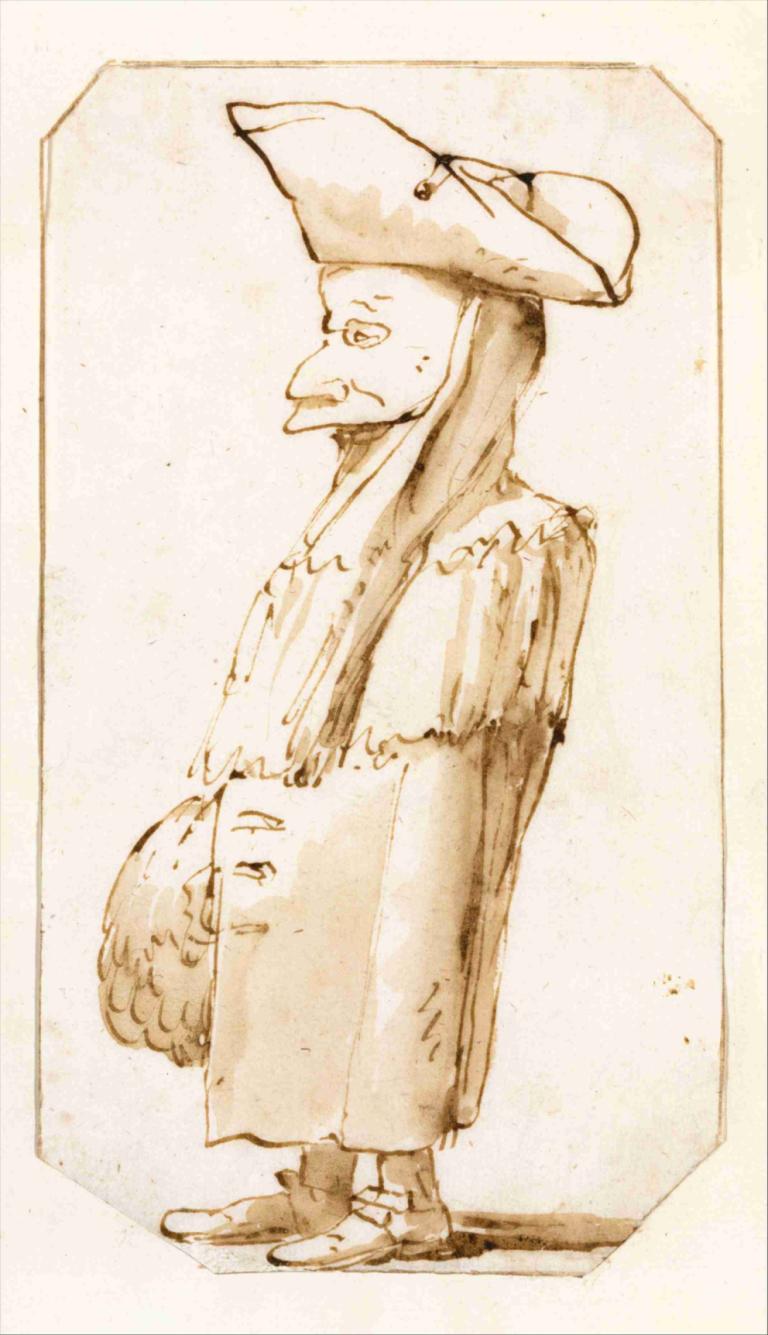 Caricature of a Man in a Mask and a Tricorne, Standing in Profile to the Left,가면과 삼지창을 쓰고 왼쪽에 서 있는 남성의 캐리커처