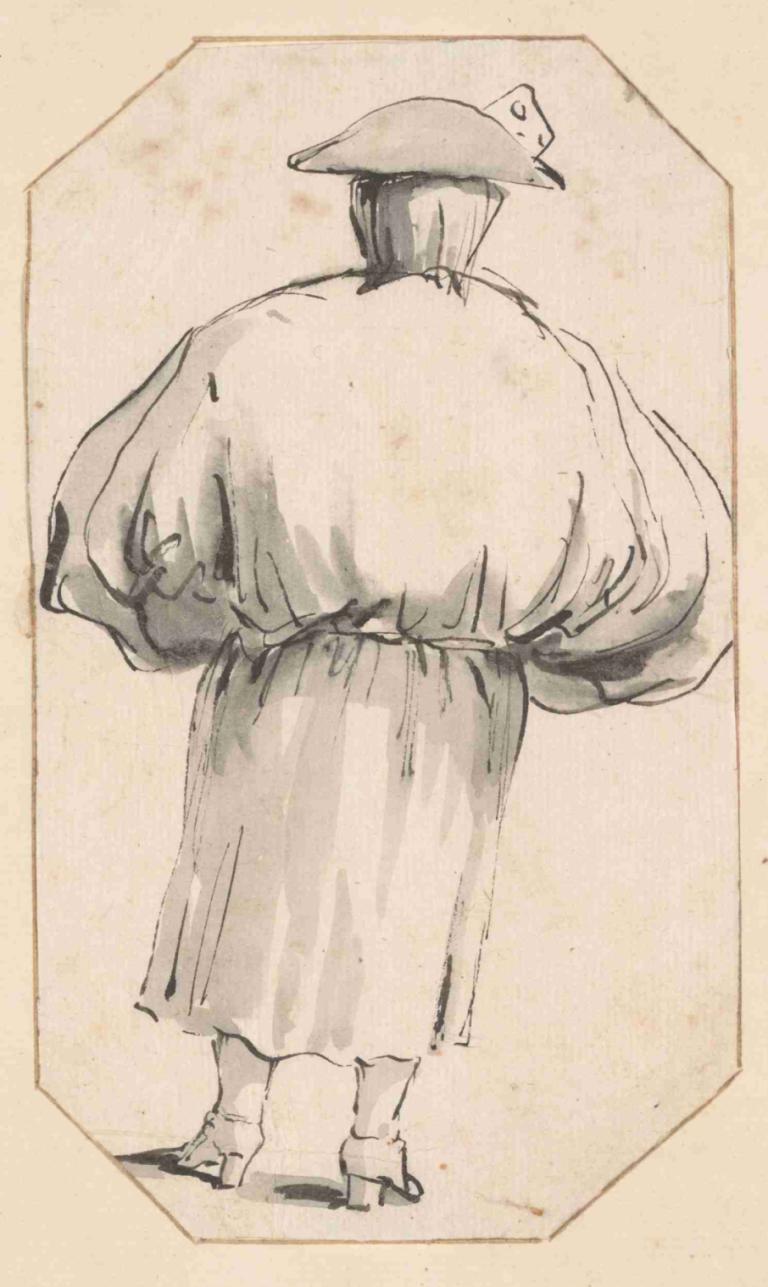 Caricature of a Person in a Voluminous Gown, Seen from Behind,Karikatura osebe v voluminozni obleki