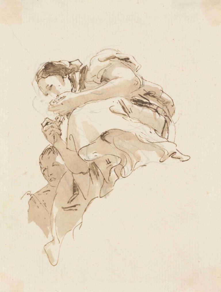 Crouching Woman with a Boy Behind Her,Pritajena ženska z dečkom za njo,Giovanni Battista Tiepolo,Skica,Skica