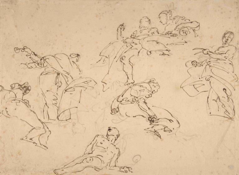 Figure Studies,Slika Študije,Giovanni Battista Tiepolo,Skica,Skica, skica, enobarvno, moški fokus