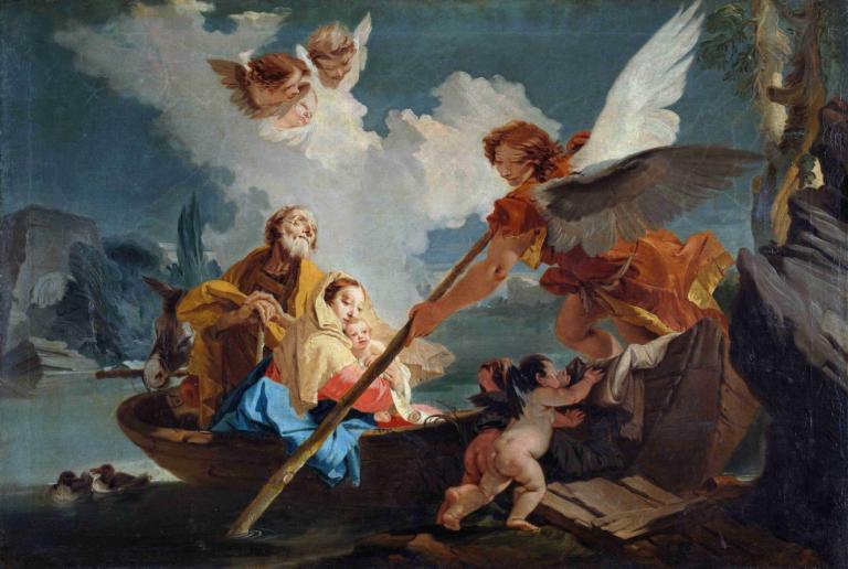 Flight into Egypt,Huida a Egipto,Giovanni Battista Tiepolo,Pintura al óleo,Pintura al óleo