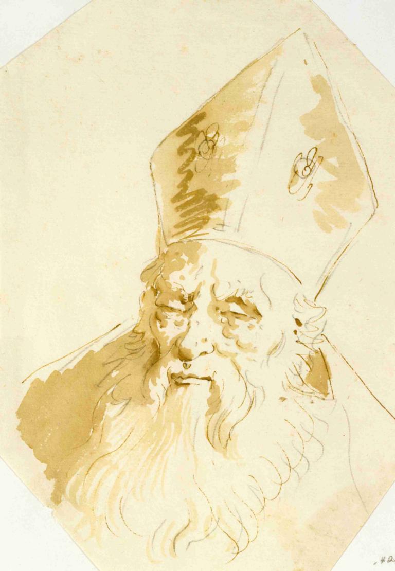 Head of a Bishop,Cabeza de Obispo,Giovanni Battista Tiepolo,Bosquejo,Bosquejo, 1 chico, enfoque masculino