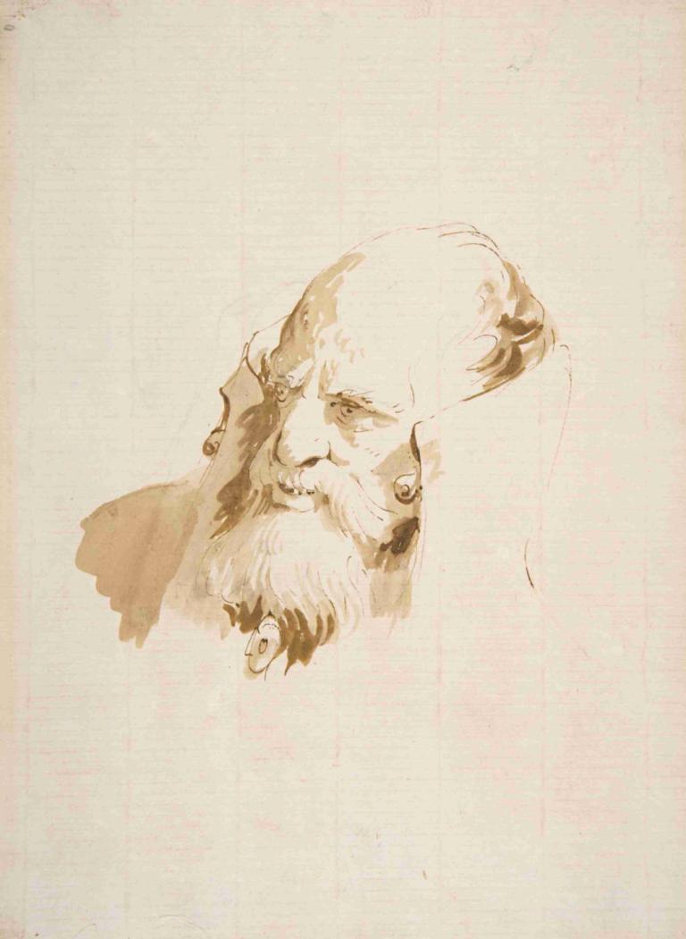 Head of a Man Wearing a High Collar,Cabeza de hombre con cuello alto,Giovanni Battista Tiepolo,Bosquejo