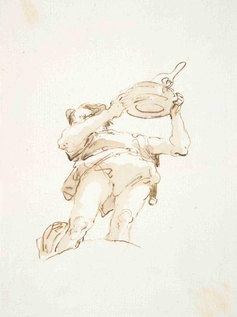 Male figure carrying a tray with fowl, seen from below