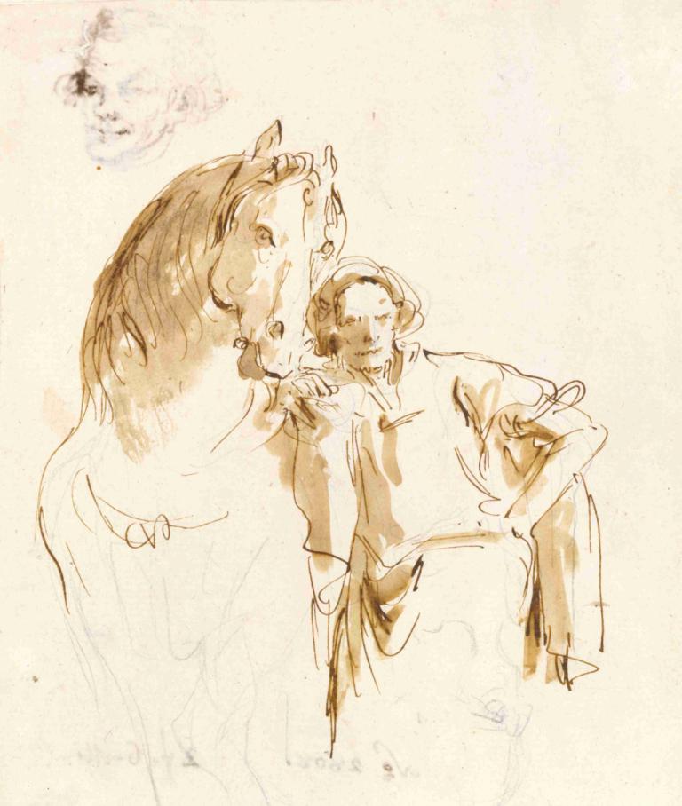 Man Leaning against a Horse,Hombre apoyado en un caballo,Giovanni Battista Tiepolo,Bosquejo,Bosquejo, caballo