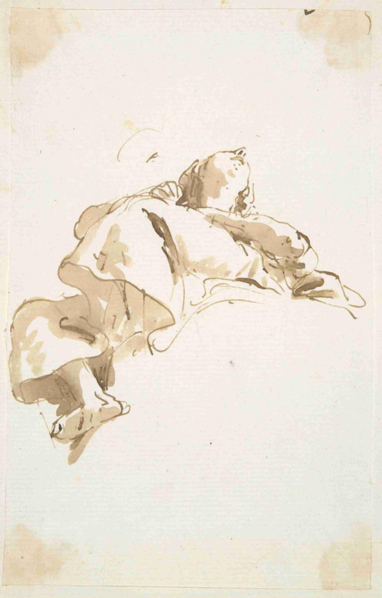 Reclining female figure seen from below,Liggande kvinnofigur sedd underifrån,Giovanni Battista Tiepolo,Skiss