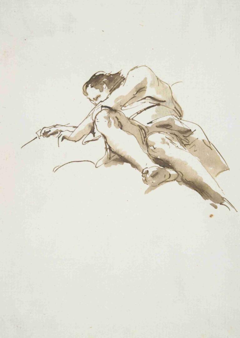 Reclining male figure seen from below,Liggande manlig figur sedd underifrån,Giovanni Battista Tiepolo,Skiss