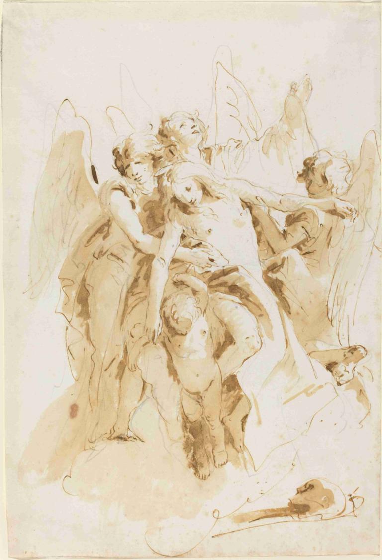 Saint Mary Magdalene Lifted by Angels,เทวทูตยกพระแม่มารีแห่งทาดาร่า,Giovanni Battista Tiepolo