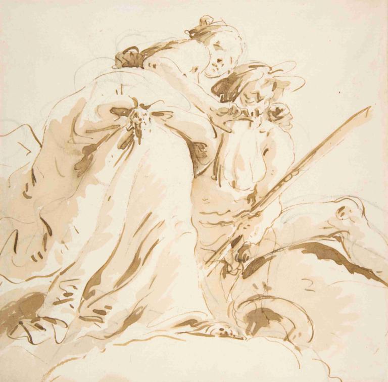 Seated River God and Standing Female Attendant,Sedící říční bůh a stálá obsluha,Giovanni Battista Tiepolo