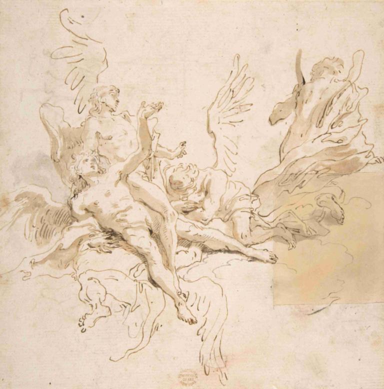 Sheet of Studies; Five Angels,List studií; Pět andělů,Giovanni Battista Tiepolo,Náčrt,Náčrt, křídla