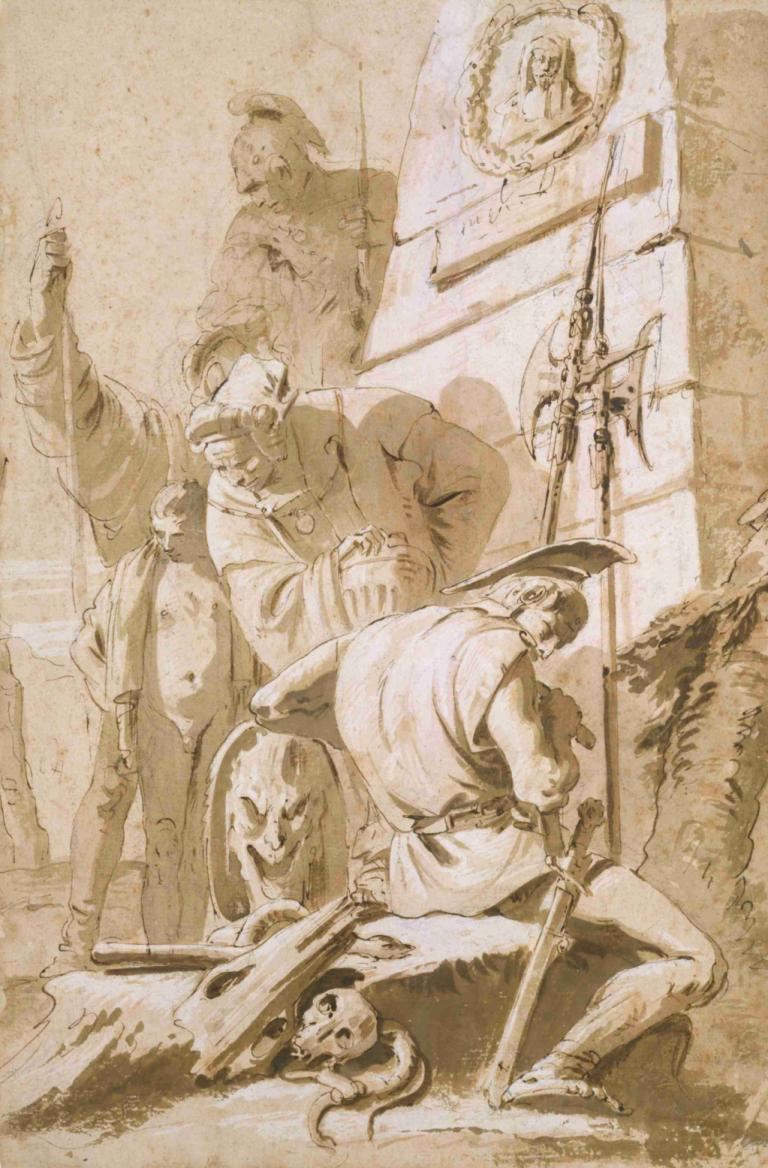 Soldiers Around a Monument,Soldados en torno a un monumento,Giovanni Battista Tiepolo