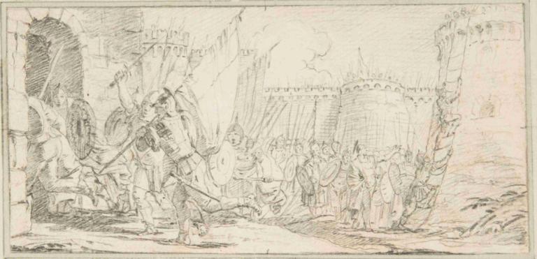 Soldiers Storming a City,Soldados al asalto de una ciudad,Giovanni Battista Tiepolo,Grabado en placa de cobre