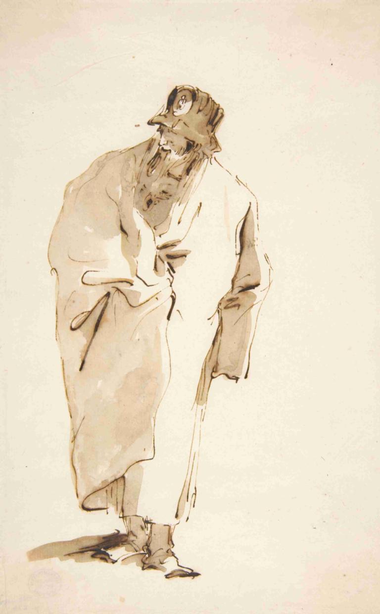 Standing Man in a Full Coat and High Hat with a Medaillon