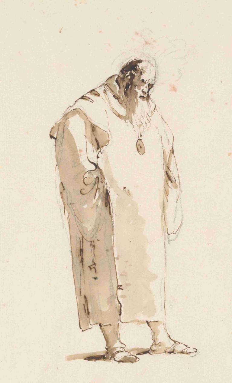 Standing Man, Facing Half Right,Stojący mężczyzna, zwrócony do połowy w prawo,Giovanni Battista Tiepolo,Szkic