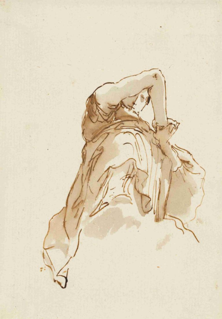 Study of a woman folding her hands, seen from below,Studium kobiety składającej ręce, widziane od dołu