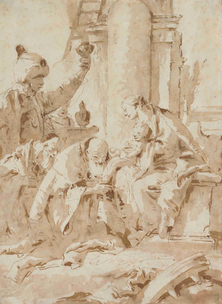 The Adoration of the Magi,Adoración de los Reyes Magos,Giovanni Battista Tiepolo,Bosquejo,Bosquejo, sepia