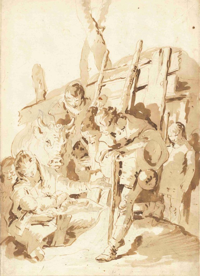 The Adoration of the Shepherds,Adoración de los pastores,Giovanni Battista Tiepolo,Bosquejo,Bosquejo, sepia