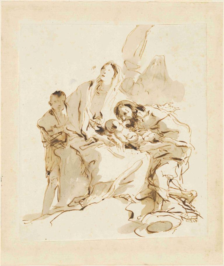 The Holy Family,La Sagrada Familia,Giovanni Battista Tiepolo,Bosquejo,Bosquejo, monocromo, varios chicos