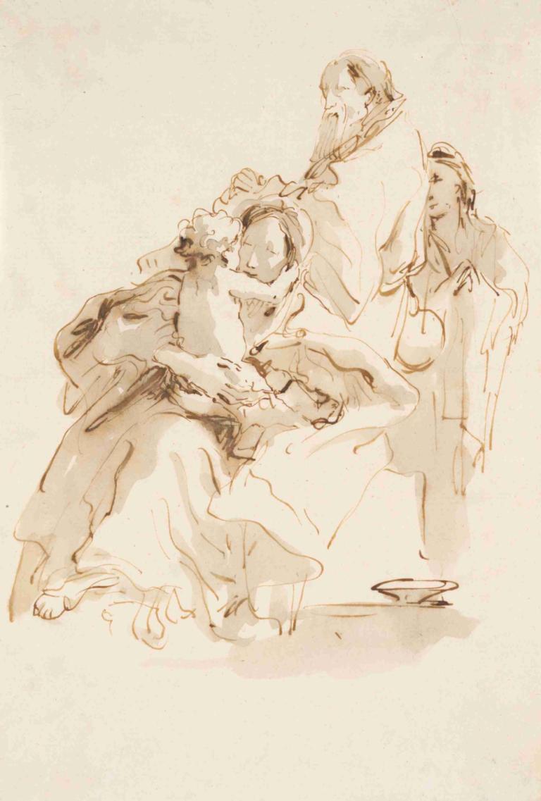 The Holy Family with Saint John,La Sagrada Familia con San Juan,Giovanni Battista Tiepolo,Bosquejo,Bosquejo