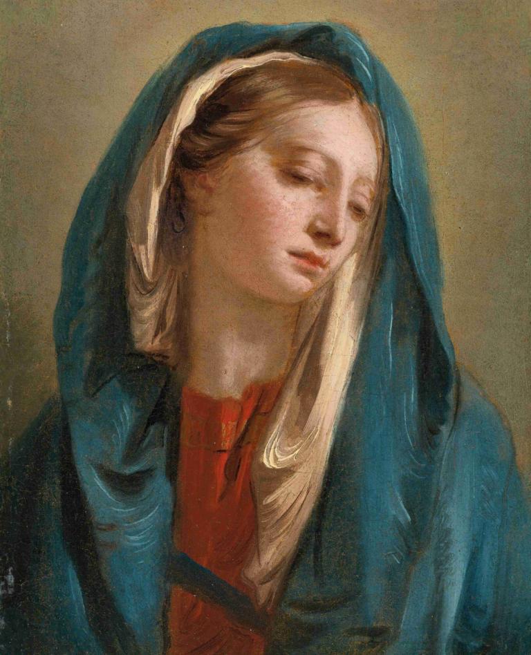 The Madonna Facing Front And Wearing A Blue Cloak,มาดอนน่าในชุดเสื้อคลุมสีฟ้า,Giovanni Battista Tiepolo