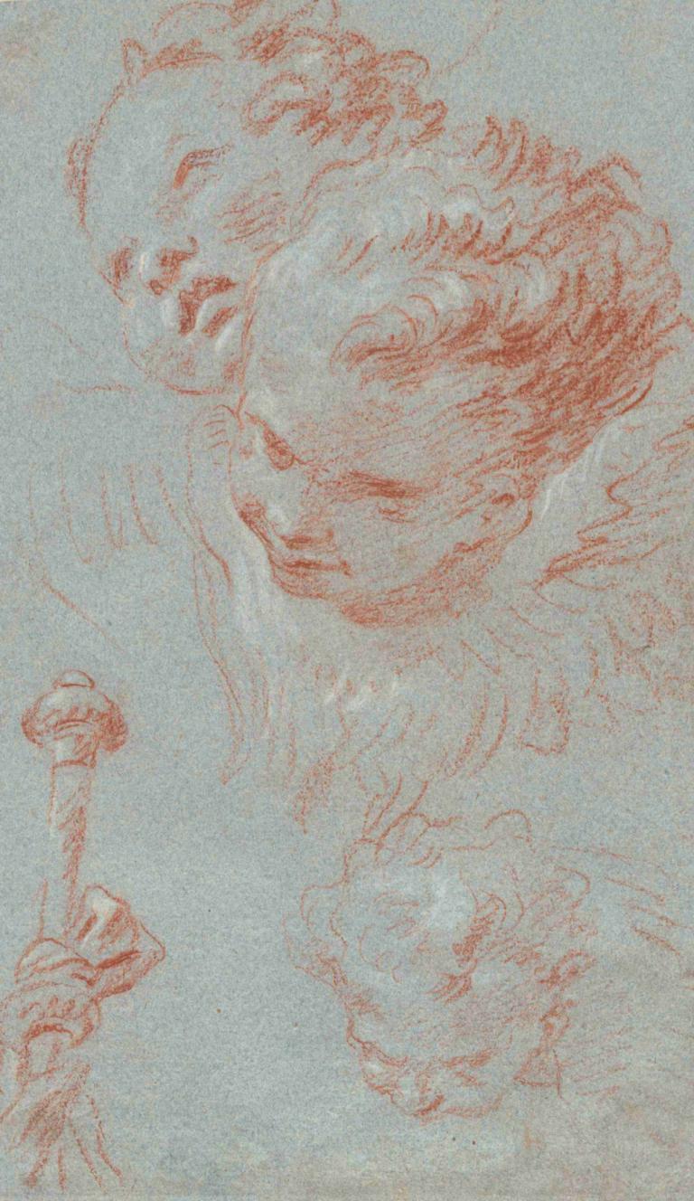 Three Cherubs and a Beribboned Staff,Trei heruvimi și un toiag de Beribboned,Giovanni Battista Tiepolo,Schiță