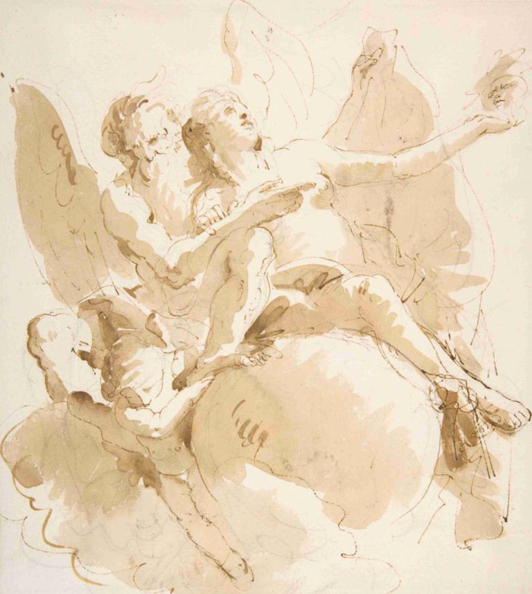 Time and Truth,Tid og Sandhed,Giovanni Battista Tiepolo,Skitse,Skitse, monokrom, flere drenge, vinger, 1 pige