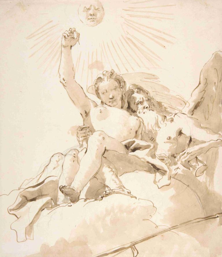 Time and Truth..,Tid og sandhed..,Giovanni Battista Tiepolo,Skitse,Skitse, nøgen, monokrom, brystvorter