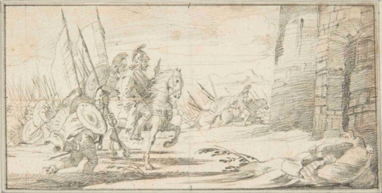 Troops Advancing toward a City Gate,Tropas avanzando hacia la puerta de una ciudad,Giovanni Battista Tiepolo