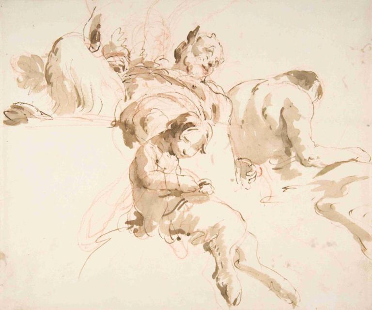 Two Seated Satyrs and a Child Satyr,To siddende Satyrer og en Satyrbarn,Giovanni Battista Tiepolo,Skitse