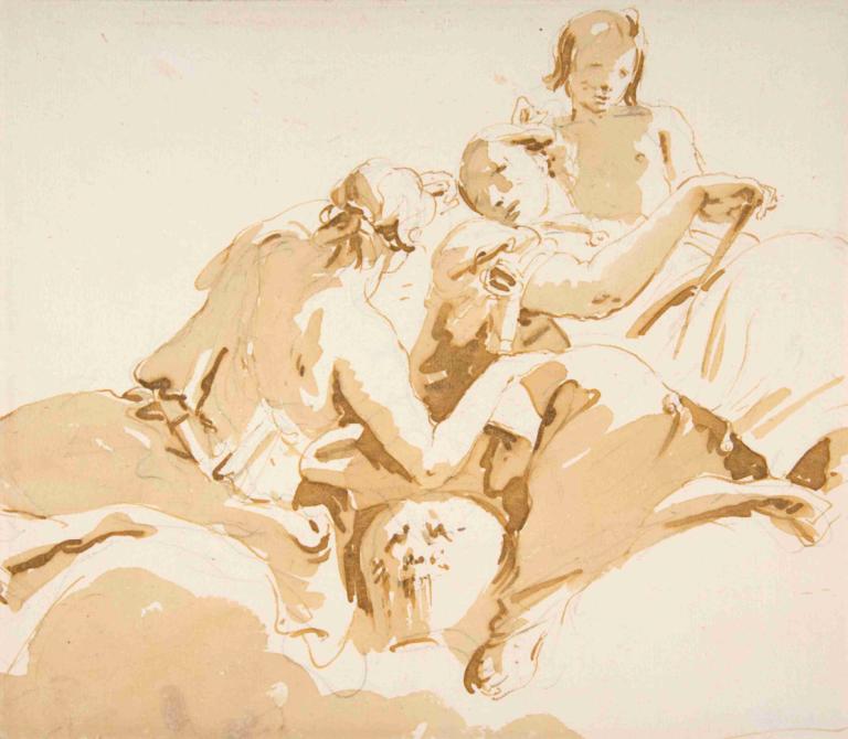 Two Seated Women and a Boy on Clouds,To siddende kvinder og en dreng på skyer,Giovanni Battista Tiepolo