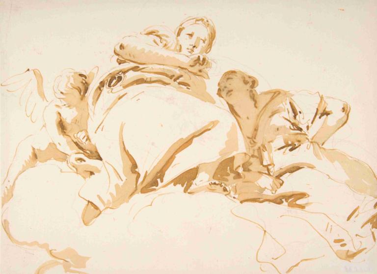 Two Women and a Winged Boy on Clouds,To kvinder og en bevinget dreng på skyer,Giovanni Battista Tiepolo