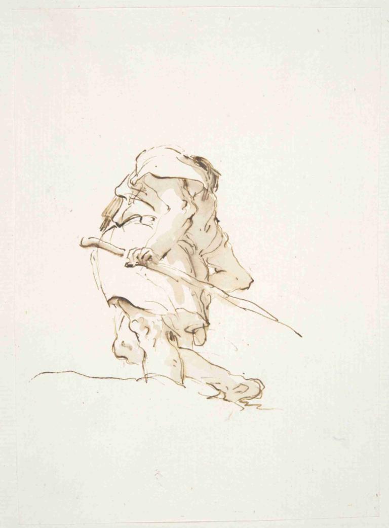 Walking Male figure seen from below,Vandrende mandsfigur set nedefra,Giovanni Battista Tiepolo,Skitse,Skitse