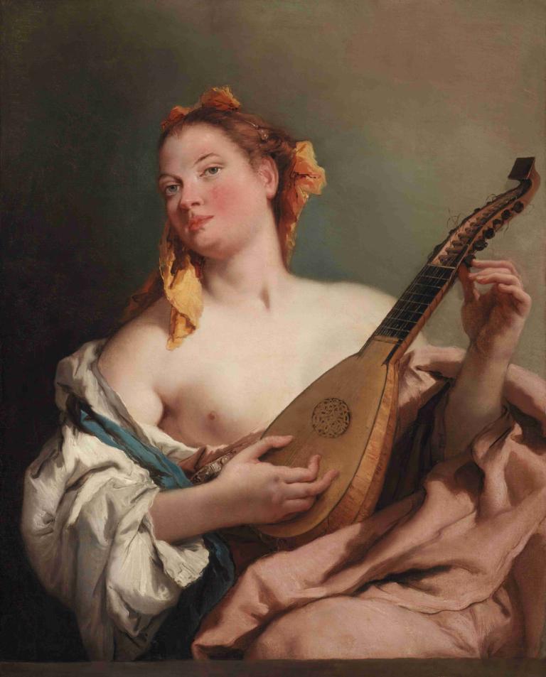 Woman with a Mandolin,Žena s mandolínou,Giovanni Battista Tiepolo,Olejomalba,Olejomalba