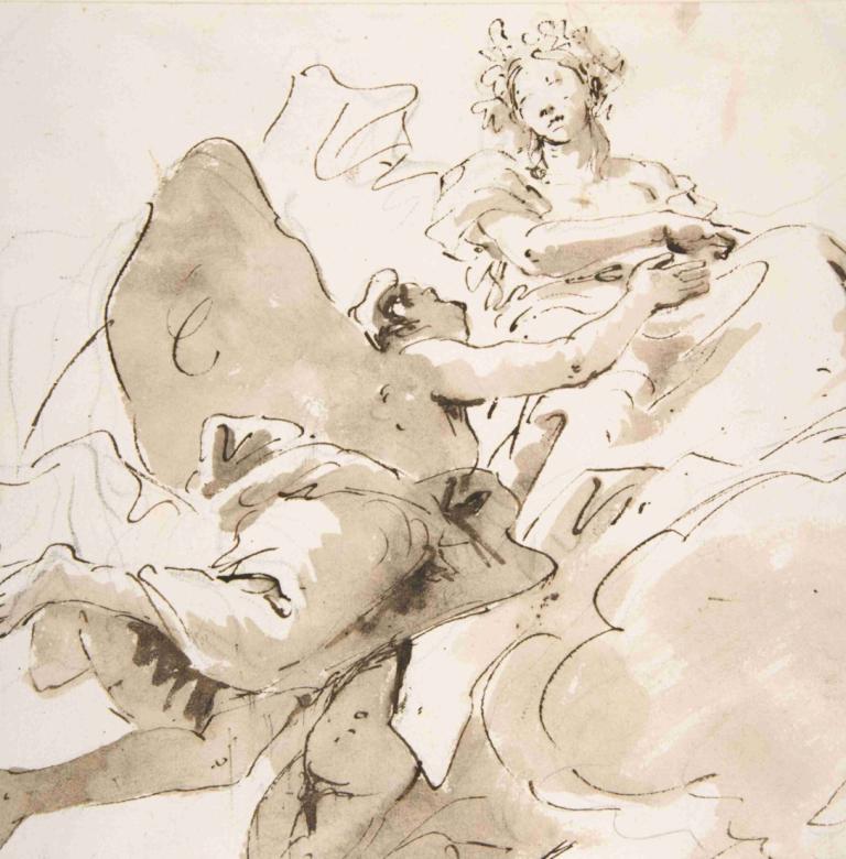 Zephyr and Flora,제퍼와 플로라,Giovanni Battista Tiepolo,지오바니 바티스타 티에폴로,스케치,스케치, 단색화, 여자 1명, 1남, 전통 미디어, 감긴 눈