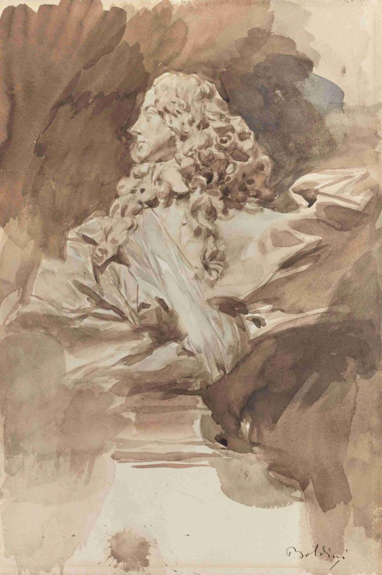 Étude du buste de Francesco I d'Este, d'après le Bernin,Giovanni Boldini,Sketch,Sketch, solo, male focus