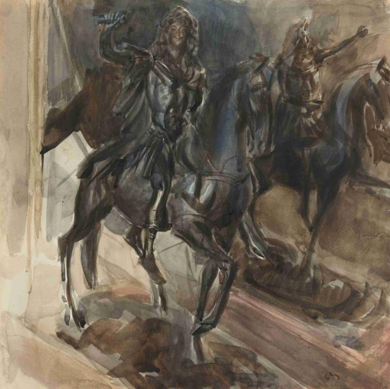 A Bronze Statue Of Louis XIV,Giovanni Boldini,Oil Painting,Oil Painting, weapon, taur, horse, armor